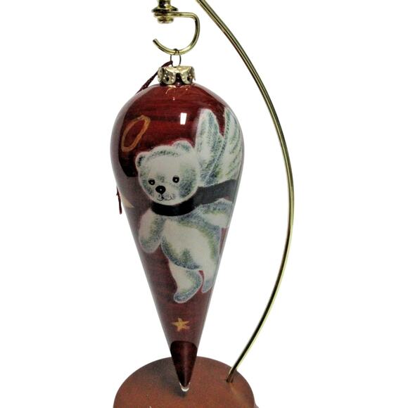VTG Figi Reverse Glass Art Painted Angel Bear Ornament 6" Original Box Y2K 1999 - Picture 1 of 9